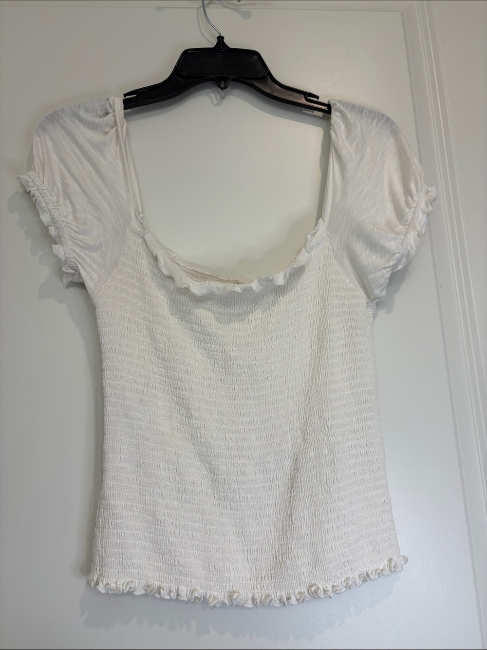 Women's Medium White Square Neck Smocked Top